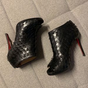 Christian Louboutin python peep toe bootie